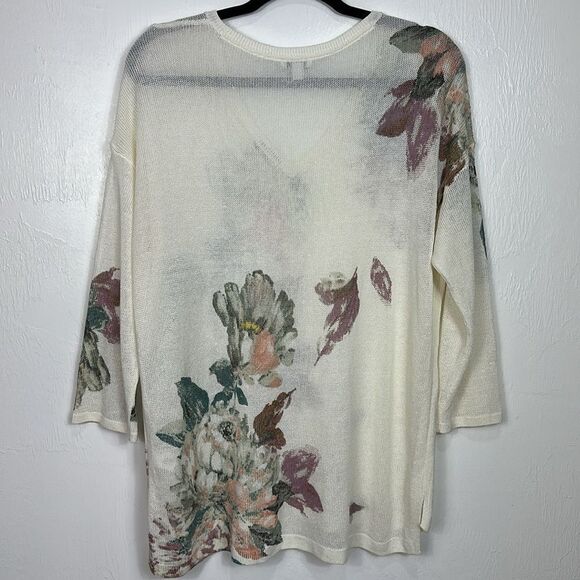 J. Jill Floral Print Linen Blend Relaxed Fit V-Neck Sweater Size M - Picture 5 of 10